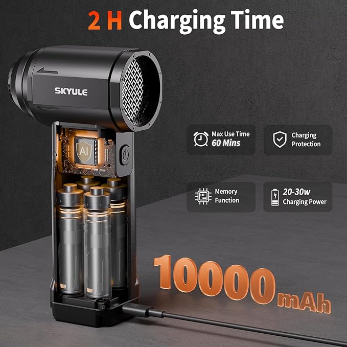 SKYULE RS30 Electric Air Duster, Compressed Air Duster 10000mAh Battery with Fast Charging, 10-Gear Adjustable Cordless Mini Blower, Electric Duster for PC Cleaning, Home, Outdoor Use