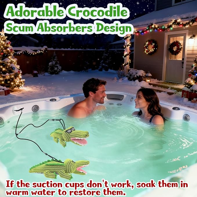 Crocodile Hot Tub Scum Absorber Reusable Washable Hot Tub Sponge Scum Absorber for Spa Hot Tub Oil Scum Absorber Hot Tub Accessories for Adults (3 Pack, Crocodile)