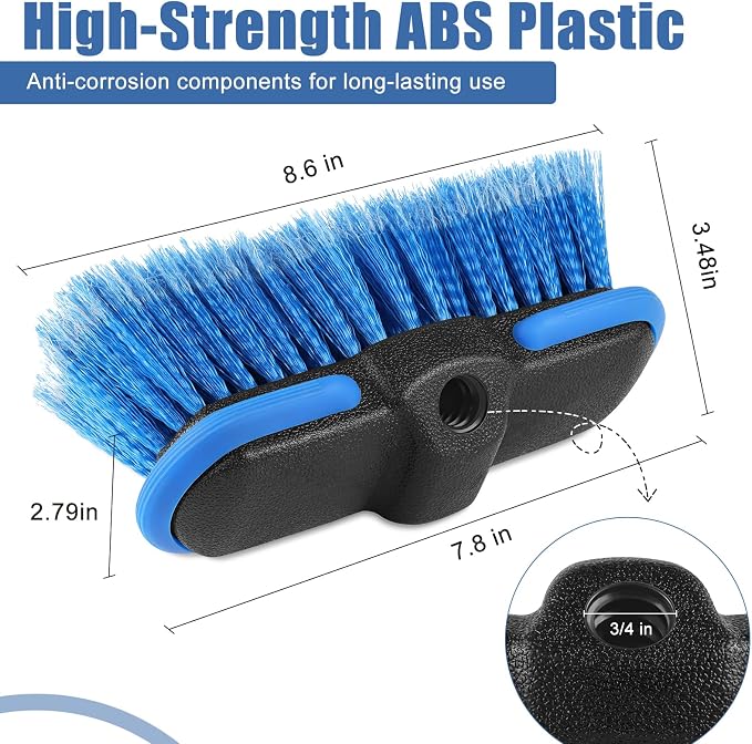 Car Wash Brush Head with Soft Bristle 8'', Car Cleaning Brush with Protective Bumper for Cleaning Auto Cars Trucks RV Boat Deck