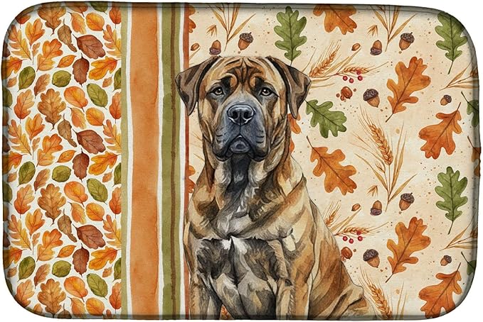 Caroline's Treasures Brindle Boerboel Heirloom Fall Dish Drying Mat Absorbent Dish Drying Mat Pad for Kitchen Counter Dish Drainer Mat for Countertop, 14 x 21", Multicolor