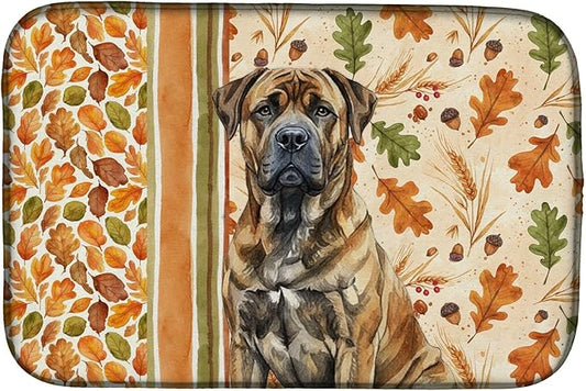 Caroline's Treasures Brindle Boerboel Heirloom Fall Dish Drying Mat Absorbent Dish Drying Mat Pad for Kitchen Counter Dish Drainer Mat for Countertop, 14 x 21", Multicolor