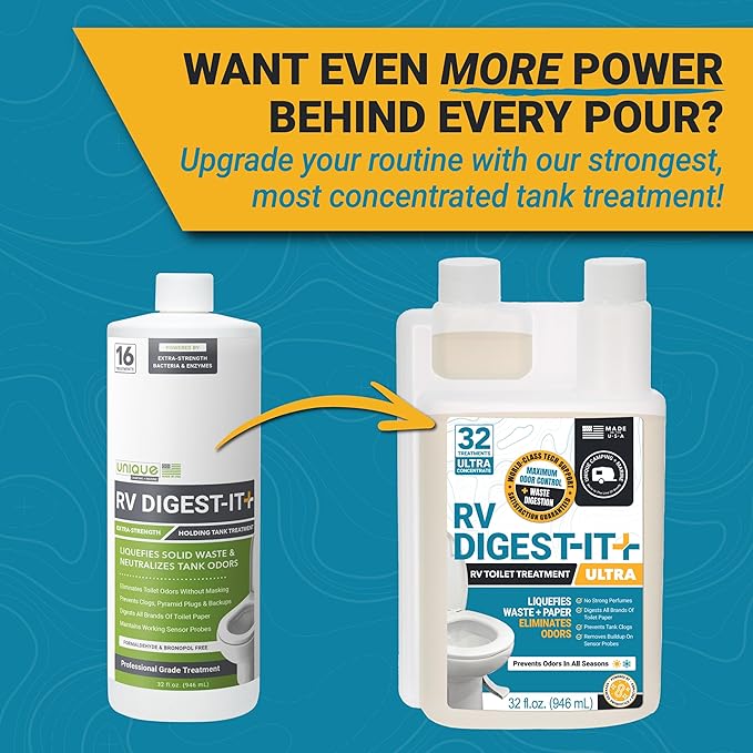 Unique RV Digest-It Plus - RV Holding Tank Treatment Eliminates Odor, Liquifies Waste and Toilet Paper, RV Waste Digester (32 oz)