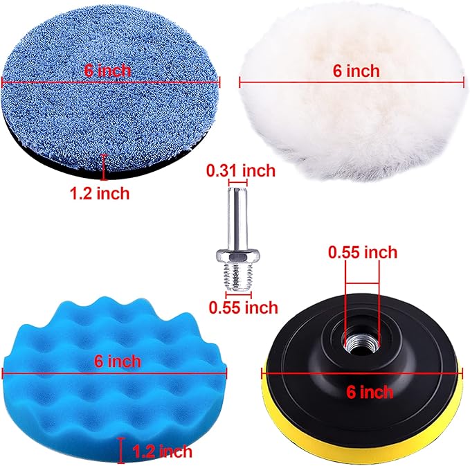 SIQUK 17 Pieces 6 Inch Buffing Pads Foam Polishing Pad Wax Buffer Polish Pads Bonnets Car Polishing Buffing Pad Buffer Attachment for Drill