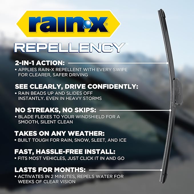 Rain-X 810345 Repellency Water Repellent Wiper Blades, 24" & 19" Windshield Wipers, All Weather Streak-Free for Enhanced Visibility w/Water Repellency Formula [Amazon Exclusive]