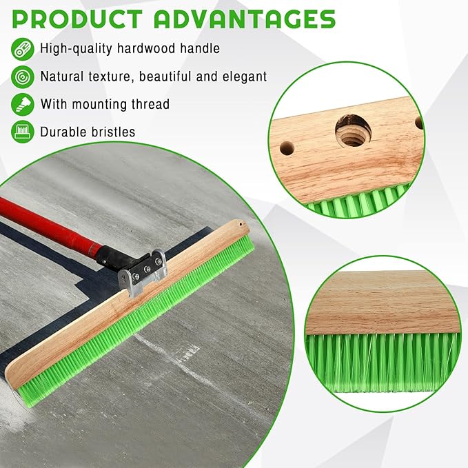 2 Pcs 36 Inches Green Concrete Broom Finishing Soft Without Handle Soft Flow Through Brush with Mounting Threads for Concrete Finishes, Hard Floors, Yards