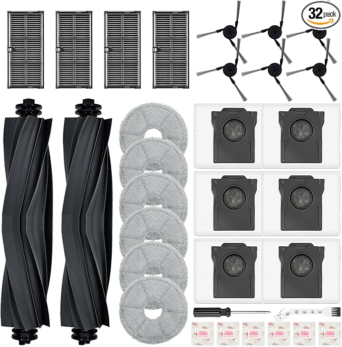 Replacement Kit for Dreame X40 Ultra/X40 Master/L40 Ultra Gen 2 & Mova P50 Pro/p10 pro ultra gen2,2 Main Brushes,4 Filters,6 Mop Pads & Dust Bags & Scented Tablets & Side Brushes