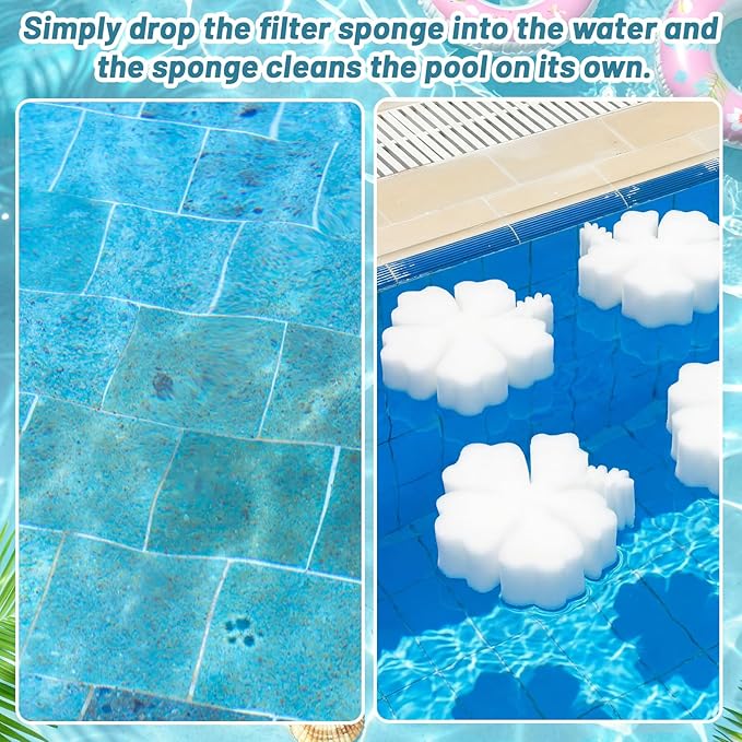 AceOrbit 4 Pack Large Size Hot Tub Sponge Bulk 8.3'' x 8'' x 2.8'' Pool Sponge Oil Absorber for Hot Tub, Spa & Pool, Cute Floating Filter for Soak up Oil & Grime Cleaning Accessories(Hibiscus)
