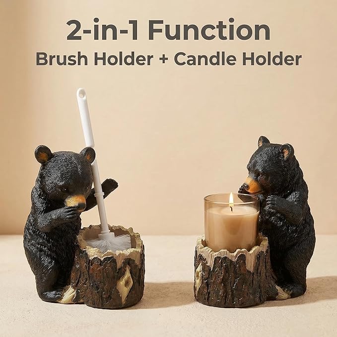 Whimsical Black Bear Toilet Brush Holder Set - Unique Cub Shape Decorative Bathroom Cleaning Kit for Cabin Owners, Bear-Themed Home Decor, Cozy Cabin Gifts