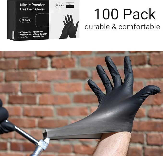 Disposable 5 & 8 Mil Black Nitrile Gloves S-XL – Heavy Duty Latex & Powder-Free – Textured, Chemical-Resistant