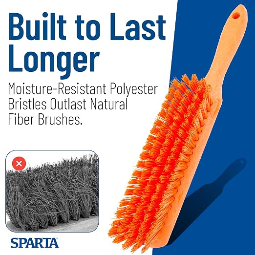 SPARTA 8 Inch Soft Counter Brush with Polyester Bristles and 5 Inch Handle, Color Coded Handheld Broom for Tables Countertops and Foodservice Surfaces, 13 Inch Overall Length, Orange, Pack of 6