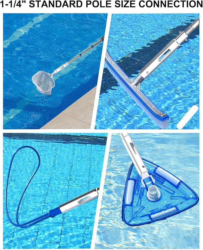 Buyplus Pool Pole - Upgraded 16 Foot Telescopic Extendable Swimming Pool Pole with 4-16FT Aluminium Heavy Duty Extension Pole for Skimmer Nets, Rakes, Brushes and Vacuum Heads, Universal 1.25", Orange