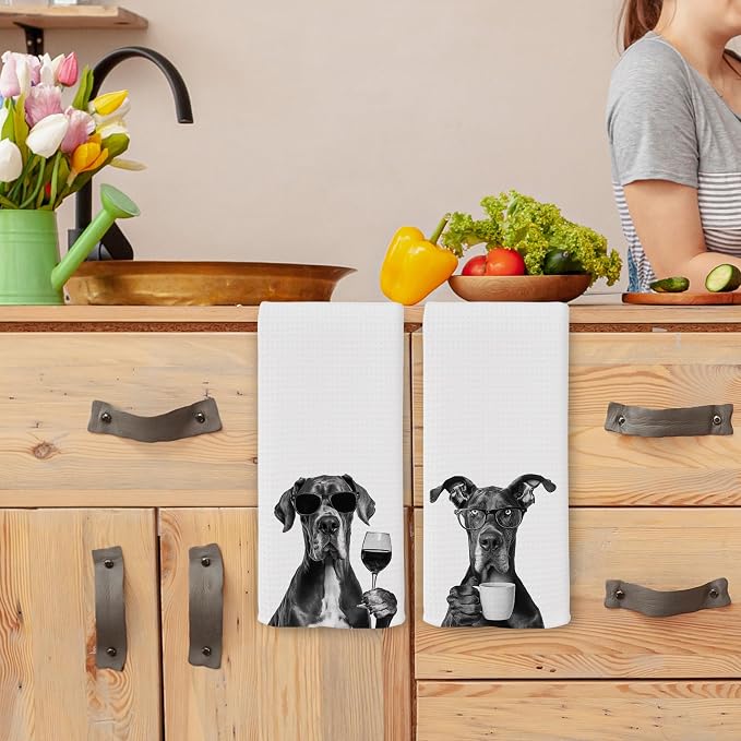 Funny Chef Great Dane Kitchen Towels Set of 2, Great Dane Dog Gifts for Women Dish Tea Towels for Kitchen, Dog Mom Lovers Owner Gifts Decorative Hand Towel, 16x24 Inch