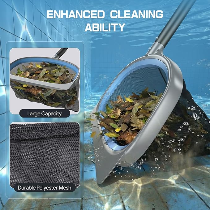 UIRWAY 3-in-1 Deluxe Swimming Pool Cleaning Kit - Includes Upgrade Heavy Duty Triangular Pool Vacuum Head, Detachable Brush, Deep Leaf Skimmer Net Inground & Above Ground Pools Cleaning(No Pole)