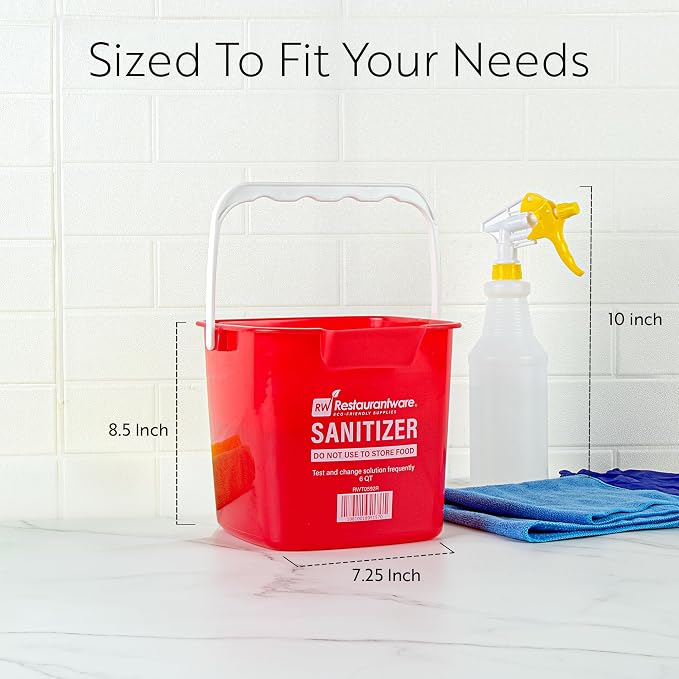 Restaurantware RW Clean 6 Quart Cleaning Bucket 1 Detergent Square Bucket - With Measurements Built-In Spout And Handle Red Plastic Utility Bucket For Home Or Commercial Use