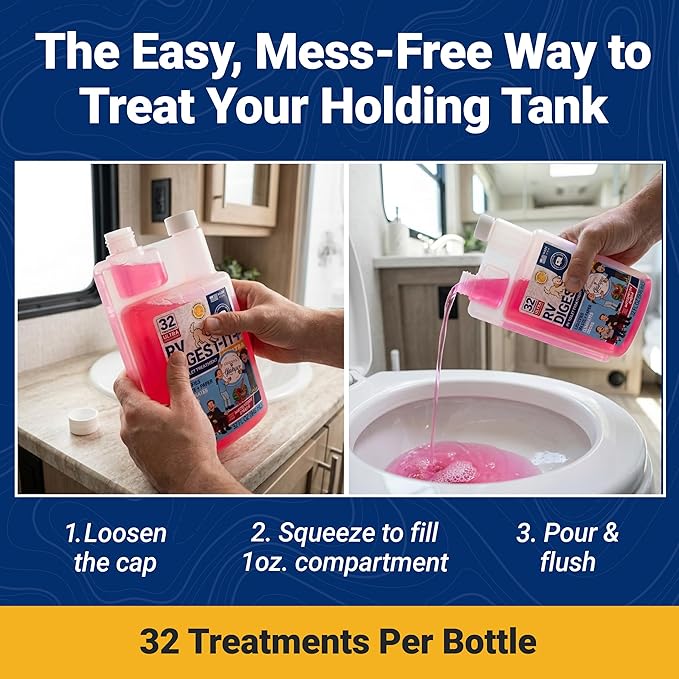 Unique RV Digest-It Ultra RV Toilet Treatment, 32 Uses, Grateful Glamper Watermelon Smash Exclusive, Eliminates Odors, Liquifies Waste, Easy-Measure Liquid Preventive Holding Tank Treatment 32 Fl Oz