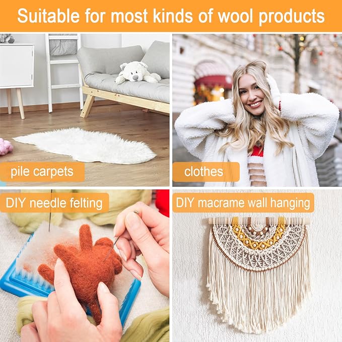Carpet Rake Sheepskin Wool Brush and Sheepskin Brush Cleaner Comb, More Suitable for Pile Carpets/Rugs, for Carding Fur, Restore Carpets Softness and Texture (Wood, 3PCS(2*Big+1* Small)
