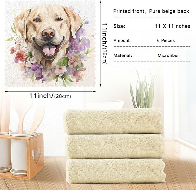 senya Kitchen Dishcloths, Smiling Labrador Dog Cloth Dish Towels 6 Pack Super Absorbent Dishtowels Reusable Cleaning Cloths