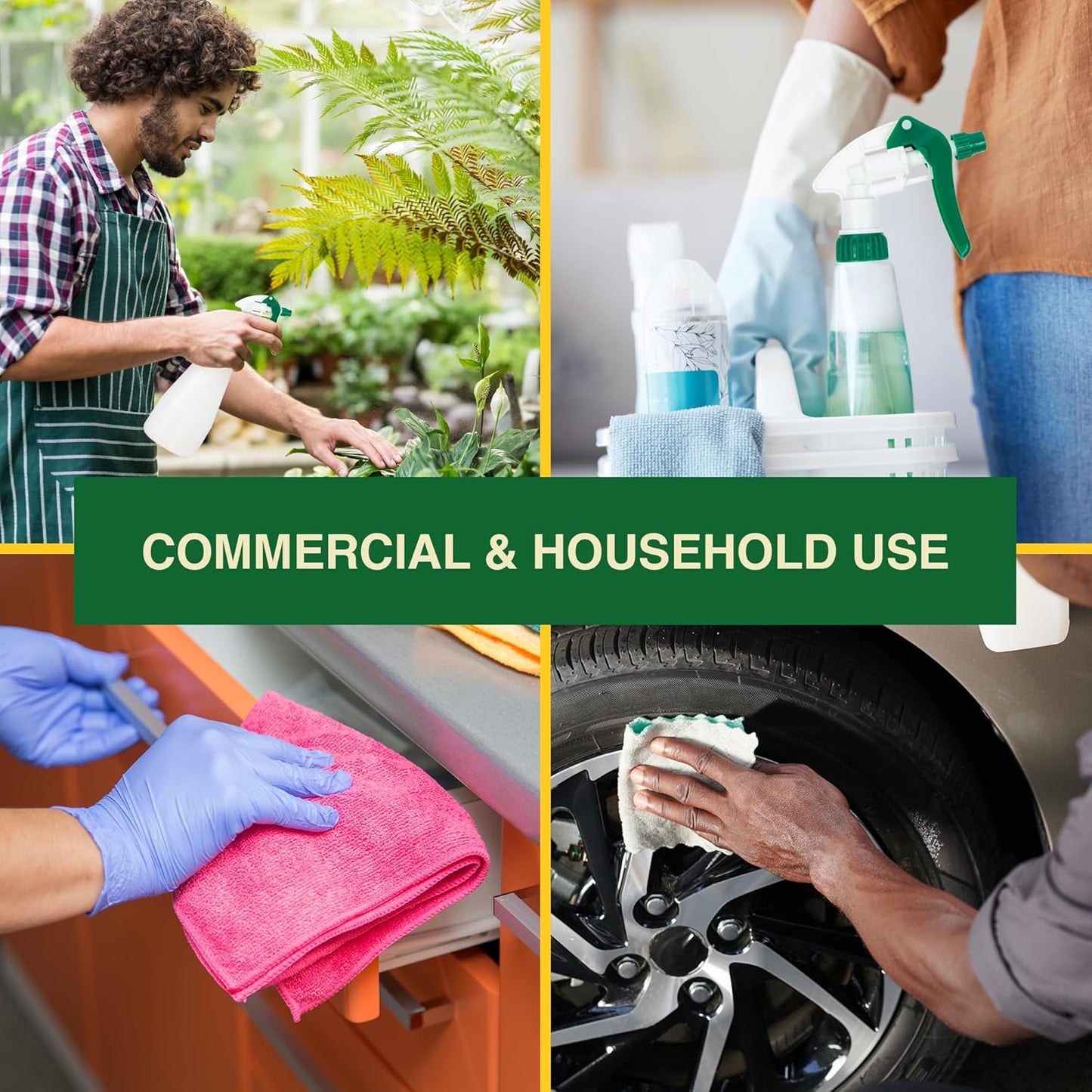 Heluva Green Spray Bottle Nozzle Replacement, Bottle Tops Only - Sprayer Nozzle Triggers for Heavy Duty, Commercial, Home Cleaning Solutions - Fits 8,16,24,32 oz Plastic & Glass Bottles, Green 3 pack