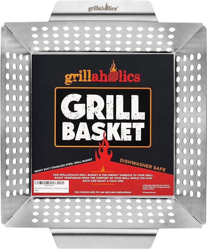 Grillaholics Bristle Free Grill Brush + High Heat Grilling Gloves + Vegetable Grill Basket Bundle