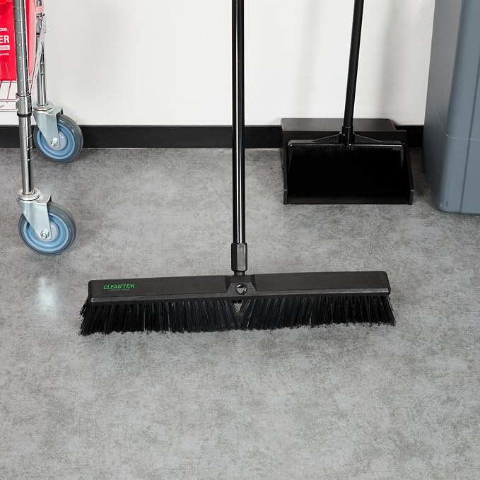 Restaurantware-BROOM HEAD ONLY: Clean Tek Professional 23.62-Inch Push Broom Head, 1 Heavy-Duty Cleaning Tool - Handle Sold Separately, Fine Flagged Bristles, Black Plastic, Outdoor Use
