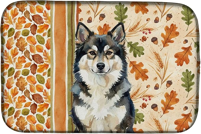 Caroline's Treasures Finnish Lapphund Heirloom Fall Dish Drying Mat Absorbent Dish Drying Mat Pad for Kitchen Counter Dish Drainer Mat for Countertop, 14 x 21", Multicolor