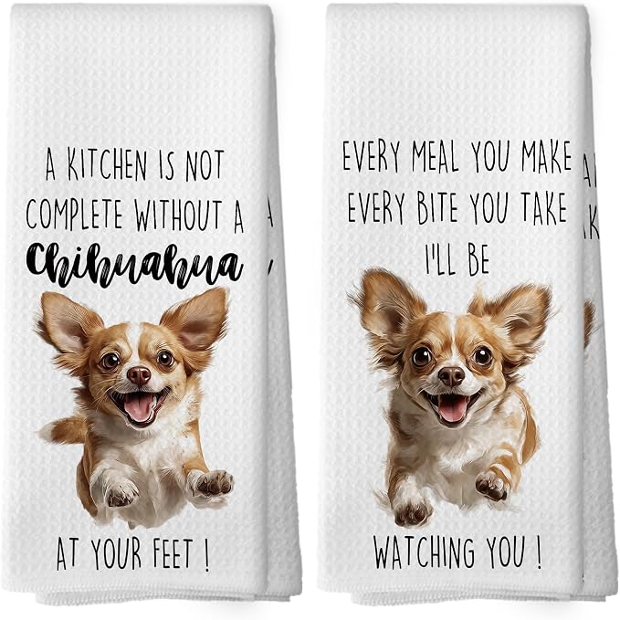 Chihuahua Dog Kitchen Towels Set of 2, Funny Dog Kitchen Decor, Dogs Gifts for Women Men Hand Towel, Pet Owner Gift Decorative Tea Towels Dish Towel 16x24 Inch