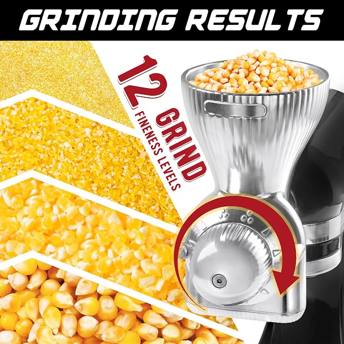 GLINK All Metal Grain Mill Attachment for KitchenAid Stand Mixer,12 Levels Grain Mill Grinder, Grain Mill for Flour, Wheat, Corn, Oats, Buckwheat, Millet and Other Cereals