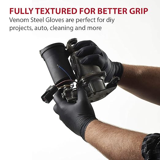 Venom Steel Nitrile Gloves, Rip Resistant Disposable Latex Free Black Gloves, 2 Layer Gloves, 6 mil Thick, X-Large (Pack of 500)