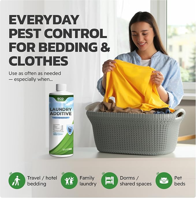 Eco Defense Bed Bug, Mite & Flea Treatment Laundry Additive – Mite Killer & Bed Bug Laundry Detergent – Plant-Based, Child & Pet Friendly Laundry Solution (Pack of 2)