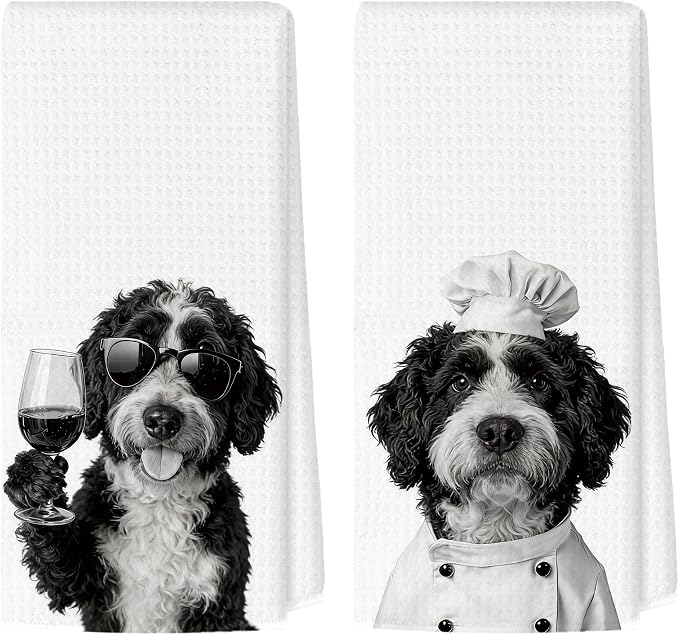 Funny Bernedoodle Kitchen Towels Set of 2, Dog Kitchen Bar Accessories, Dog Chef Gifts for Women Decorative Hand Towels for Kitchen Decor, Bernedoodle Lovers Gifts Dish Tea Towel, 16x24 Inch