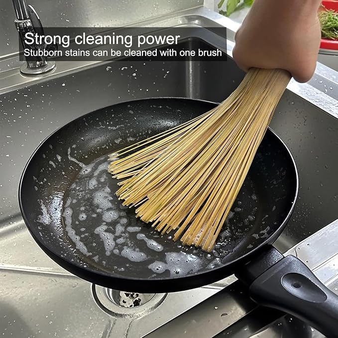 2 Pack Upgraded Bamboo Wok Brush – Long Handle Natural Scrubber for Cast Iron & Carbon Steel Woks & Kitchen Cookware – Durable Eco-Friendly Kitchen Cleaning Brush (Improved Stability Version，SmallB)