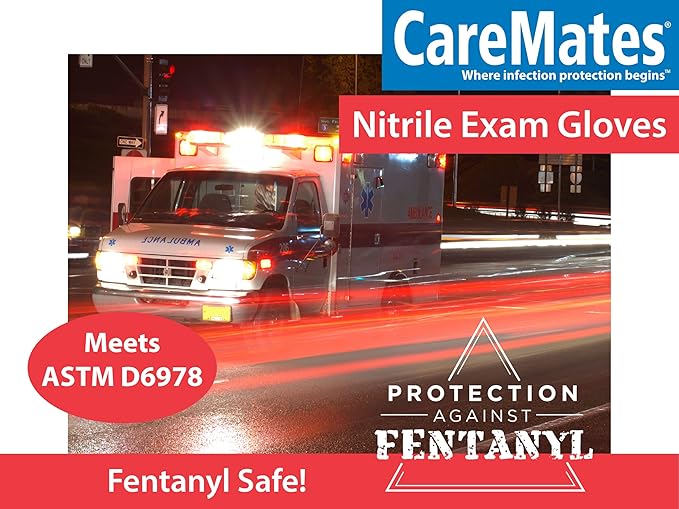 CareMates Nitrile Medical Exam Gloves, Latex Free Rubber, Powder Free, Extra Strong, 4 Mil Thick, Certified for Home Infusion, First Aid, Food Safe, Cleaning Gloves, Medium, 400-Count
