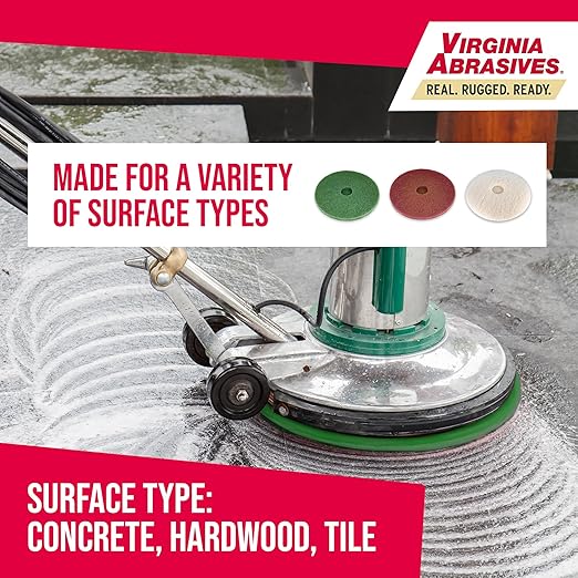 Virginia Abrasives 17" Heavy-Duty Stripping Pads – Thick Non-Woven Floor Pads for Floor Maintenance, Cleaning, Polishing & Synthetic Floor Care with One Each: Green, Red & White Pad (3-Pack)