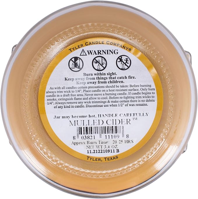 Tyler Candle Company 3109 Mulled Cider 3 Ounce Scented Jar Candle for Home or Office, Pack of 2