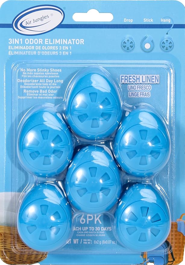 Air Jungles 3-in-1 Fresh Linen Odor Eliminator Balls 6 Count + 3-in-1 Leather Cleaner Wipes 70 Count, Essential Oil Deodorizing Balls and Extra-Large Cleaning Wipes for Shoes, Car Interior, Furniture,