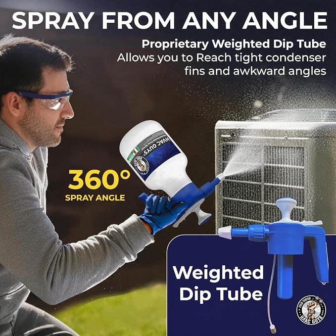 HVAC Guys Coil Cleaner Pump Sprayer | Handheld Chemical Pump Sprayer with 360° Spray Angle | Adjustable Nozzle, EPDM Seals | 48 oz Capacity