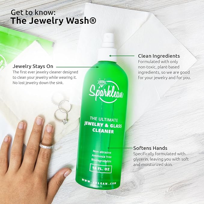 SPARKLEAN Jewelry Cleaner Spray 32oz · Bulk Refill + Ultrasonic Compatible · Safe on Gold, Silver, Diamond, Pearl · Anti-Fog Eyeglass + Lens Spray · Ammonia-Free pH-Balanced · Made in USA Since 2000