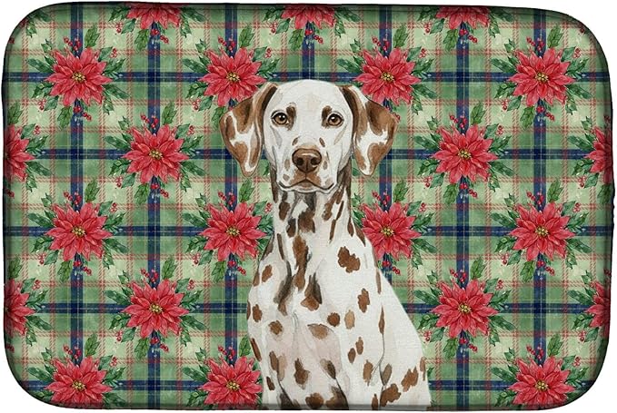 Caroline's Treasures Liver Dalmatian Christmas PoinsettIas Dish Drying Mat Absorbent Dish Drying Mat Pad for Kitchen Counter Dish Drainer Mat for Countertop, 14 x 21", Multicolor