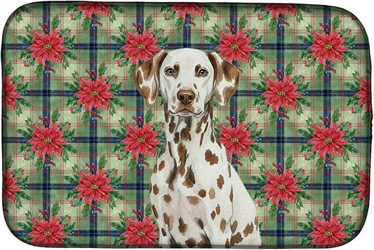 Caroline's Treasures Liver Dalmatian Christmas PoinsettIas Dish Drying Mat Absorbent Dish Drying Mat Pad for Kitchen Counter Dish Drainer Mat for Countertop, 14 x 21", Multicolor