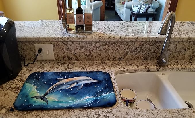 Caroline's Treasures Dolphin in a Starry Sea Dish Drying Mat Absorbent Dish Drying Mat Pad for Kitchen Counter Dish Drainer Mat for Countertop, 14 x 21", Multicolor