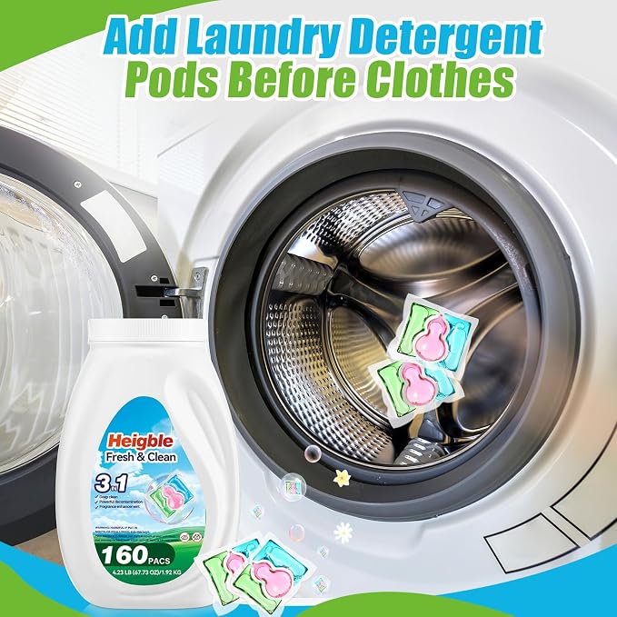 160 Count Laundry Detergent Pods Bulk 3 in 1 Washing Machine Detergent Pods Ultra Concentrated Tackles Tough Odors, Remover Powerful Decontamination, Fragrance Enhancement