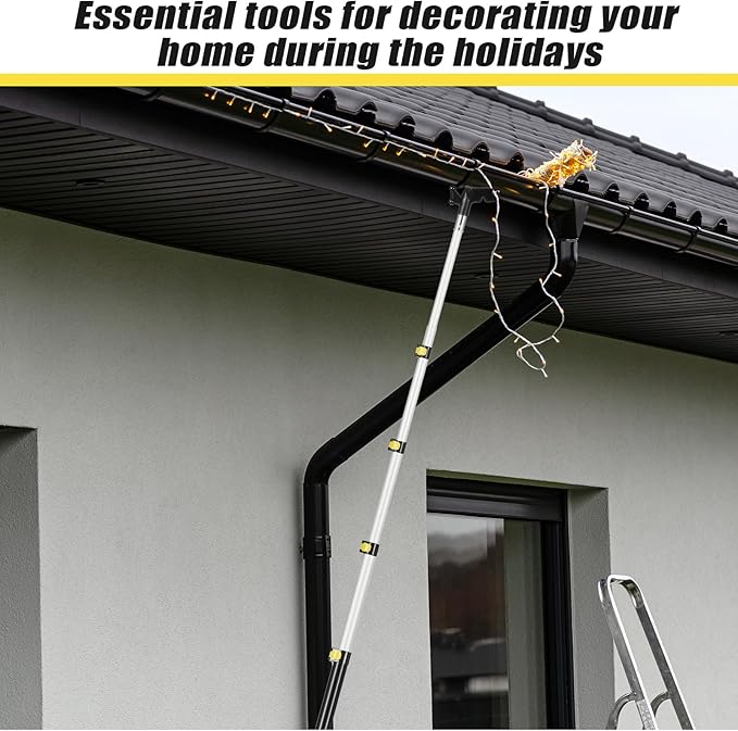 4.3-18 ft Telescopic Extension Pole with Utility Hook, Multi-Purpose Aluminum Pole for Painting, Dusting and New Year Window Cleaning Christmas Lights Installation Without a Ladder(Yellow)