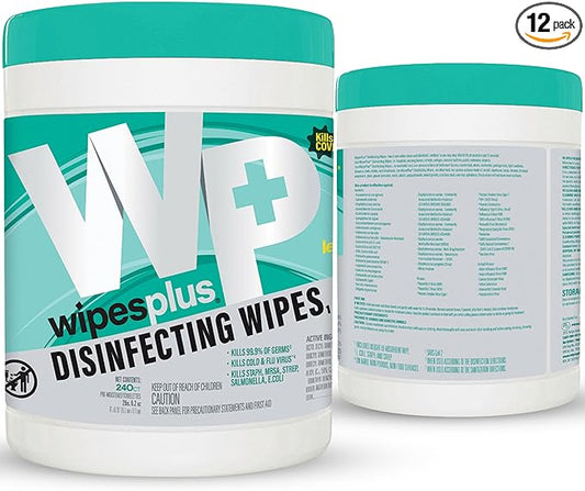 WIPESPLUS Disinfecting Surface Wipes Canister Bleach Free with Lemon Scent for Home and Business, 2880, (12 Packs of 240)