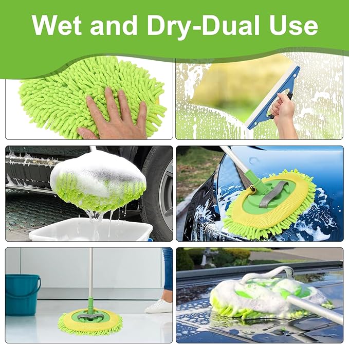 Car Wash Brush Kit - 20-in-1 Car Cleaning Tools with Long Handle, Replacement Brush Heads, Storage Bag for Truck, RV, SUV & Car Detailing
