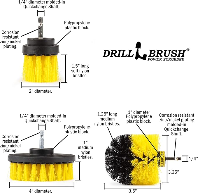 Drill Brush Scrubber Attachment - Power Scrubber Brushes - Bathtub Cleaner - Grout Brush - Toilet, Tile and Tub Power Scrubbers - Shower Cleaning Tools - Bathroom Cleaning Brushes for Bathtub