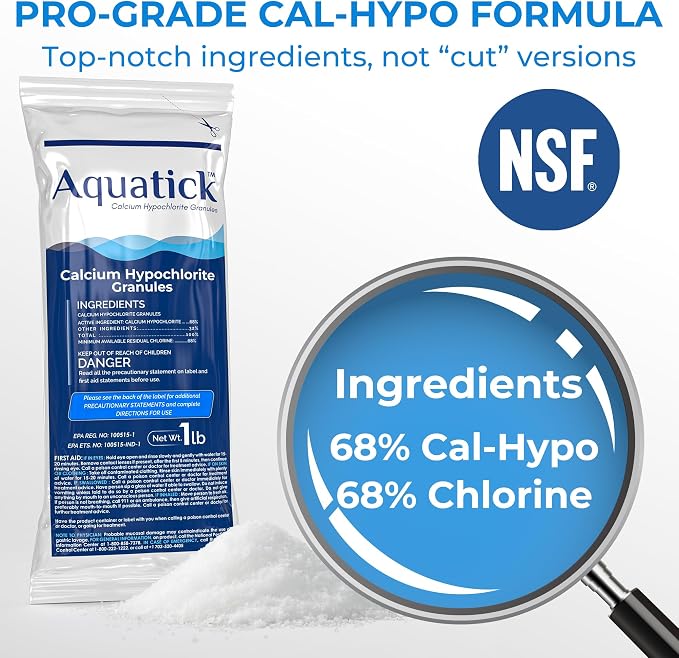 Pro-Grade Chlorine Pool Shock, 68% Cal-Hypo Granular Sanitizer, Prevents Bacteria & Algae, Restores Crystal Clear Water - Shock Treatment, Swimming Pool Chemical - 6 X 1lb