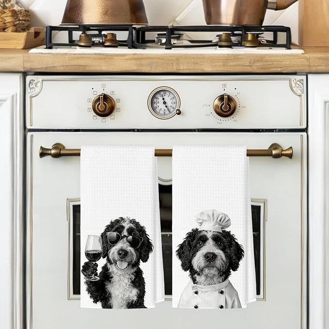 Funny Bernedoodle Kitchen Towels Set of 2, Dog Kitchen Bar Accessories, Dog Chef Gifts for Women Decorative Hand Towels for Kitchen Decor, Bernedoodle Lovers Gifts Dish Tea Towel, 16x24 Inch