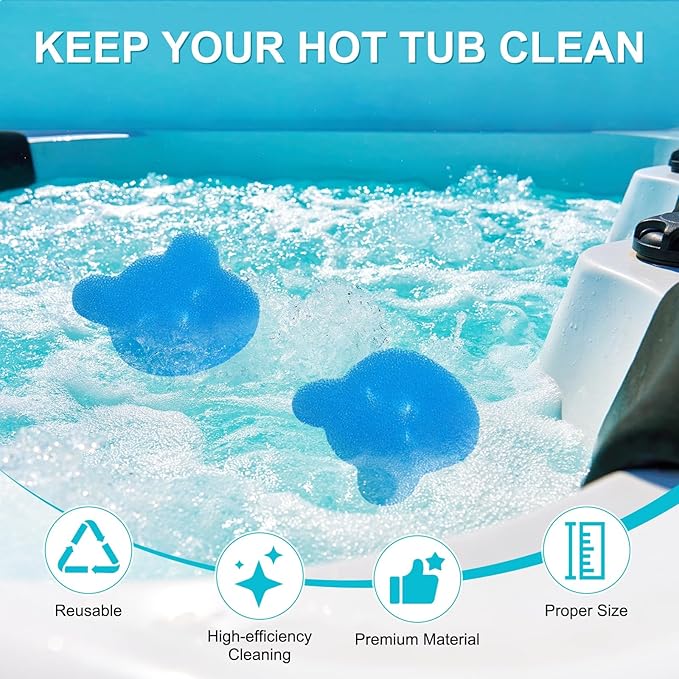 M METERXITY 40-Pack Hot Tub Scum Absorber, 12x12 Cm/4.7x4.7 Inch Sponge Little Bear Pattern Scum Balls for Spa, Bathtub and Swimming Pool to Soak Up Oils Bathtub Accessories [Blue]
