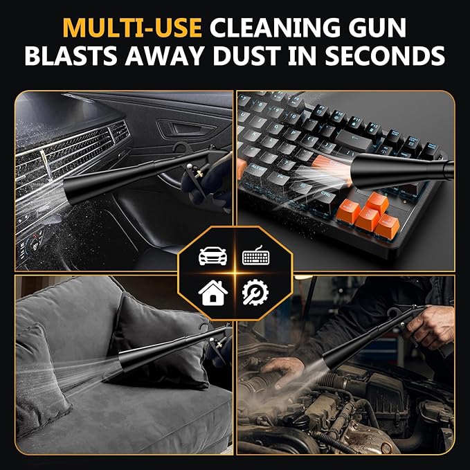 Dry Car Detailing Cleaning Gun – Blast Away Dust & Debris in Seconds & Aluminum Alloy Body with 2 Nozzles for Car Detailing, Home & Garage Use, Works with Any Air Compressor&Father's Day