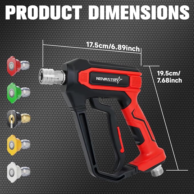 Pressure Washer Gun, 4000 PSI Pressure Washer Spray Gun, 1/4" Quick Connect, 5 Spray Nozzles, M22-14 Adapter & 3/8" Swivel Quick Connector, Replacement Gun for Foam Cannon & Power Washer